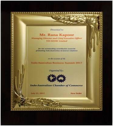MR. RANA KAPOOR FELICITATED FOR OUTSTANDING CONTRIBUTION TOWARDS PROMOTING INDO-AUSTRALIAN BILATERAL RELATIONS